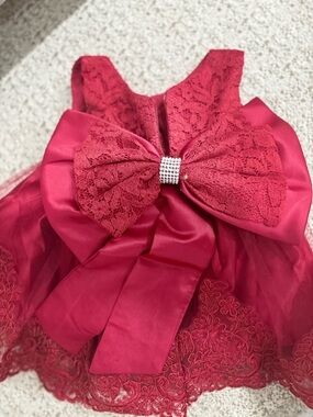 Girls Red Lace Bow Party Dress